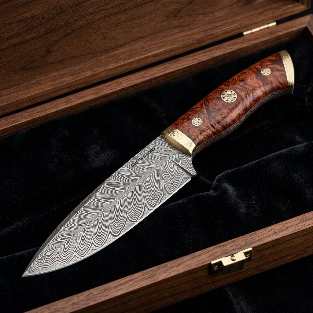 Sovereign Mosaic Feather Damascus Custom Knife